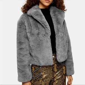 Topshop gray cropped faux fur coat
